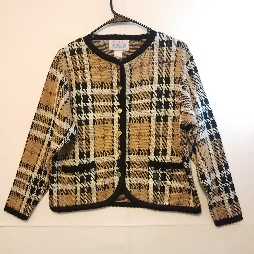 TALLY HO 80'S PLAID CARDIGAN WOMEN SIZE PETITE M